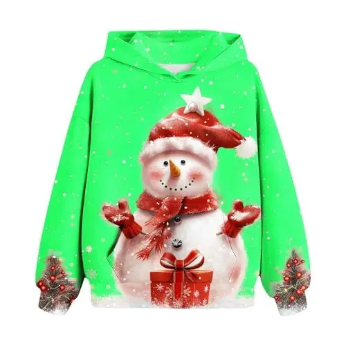 Produktbild: Generisch Weihnachten Hoodie Madchen Pullover Kinder Klamotten Bedrucktes Sweatshirt Mode Niedliche Weihnachtspullover Lässig Loose Kapuzenpullover Kleidung Bekleidung Oberteile Prime Grün,150