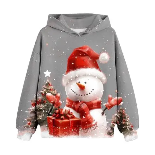 Produktbild: Generisch Weihnachten Hoodie Madchen Pullover Kinder Klamotten Sweatshirt Weihnachtspullover Lässig Loose Kapuzenpullover Warm Kleidung Regular Bekleidung Classic Oberteile Grau,160