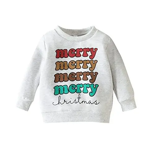 Produktbild: Generisch Weihnachten Kleinkind Kleinkind Neugeborenes Baby Mädchen Brief Farbe Druck Langarm Baumwolle Sweatshirt Tops Bluse Weihnachten Outfit Kleidung Weihnachtspullover (Grey, 6-12 Months)