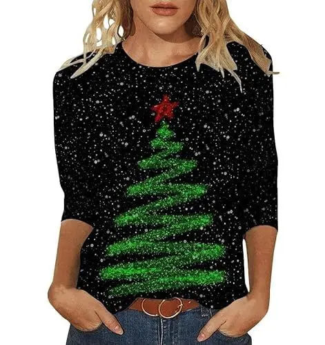 Produktbild: Generisch Weihnachts Damen Shirt Langarm Lustiger Weihnachtspullover Weihnachtsshirt Damen Langarm Oberteile Damen Weihnachten Kleid Mit Weihnachtsmotiv Damen Weihnachtspullover Glitzer