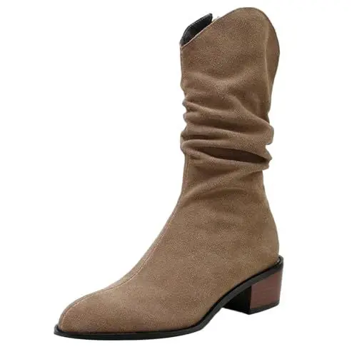 Produktbild: Generisch Weitschaftstiefel Br𝐚un Feste Flache Mit Schuhen Eigenschaften: Overknees Damen Stiefel (Khaki, 39)