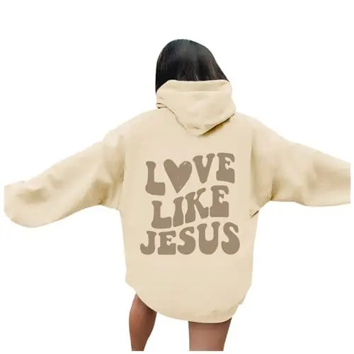 Produktbild: Generisch Winter Kapuzenpullover Damen Langärmelig Einfarbig Bedruckt Warme Sweatshirts mit für Frauen Bequeme Freizeitmode (Beige, XL)