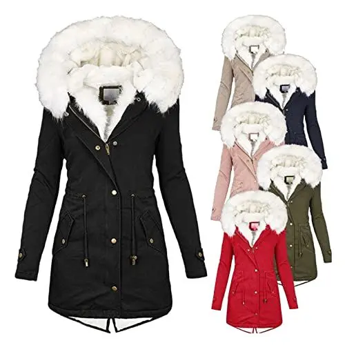 Produktbild: Generisch Winterjacke Damen Warm Fleecejacke Daunenmantel Winter Daunenjacken Wintermantel Übergangsjacke Outdoorjacke Mantel Winterparkajacke Wanderjacke Black Friday 2024(1-ABlack,L)