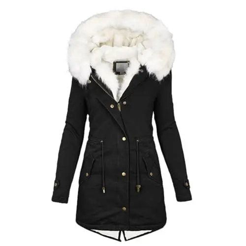 Produktbild: Generisch Winterjacke Damen Warm Fleecejacke Daunenmantel Winter Daunenjacken Wintermantel Übergangsjacke Outdoorjacke Mantel Winterparkajacke Wanderjacke Black Friday 2024(3-Black,5XL)