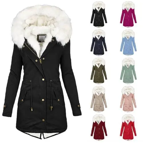 Produktbild: Generisch Winterjacke Damen Warm Lang Mantel Damen Winter Fleecejacke Damen Trenchcoat Damen ReißVerschluss Zipper Winterparka Kordelzug Slim Sweatjacke Damen PlüSchjacke Damen Mit Kapuze(Black,L)