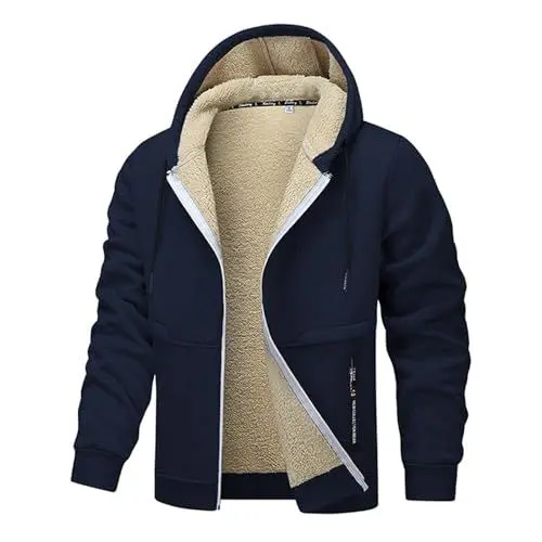 Produktbild: Generisch Winterjacke Herren Gefütterte Jacke mit Kapuze Männer Einfarbiges Mantel mit Reißverschluss Winddicht Outdoorjacke Wärmend Jacke Mantel Wintermantel Sweatjacke Herren Fleece(#07,M)