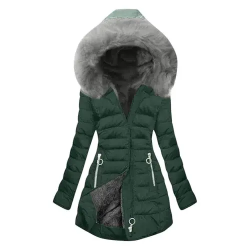 Produktbild: Generisch Wintermantel Damen Fleece Gefüttert Daunenmantel Lang Winterjacke Einfarbig Daunenjacken Steppmantel Damen Mantel Fleecemantel Dufflecoat Kapuzenjacke Angebote Warehouse Deals Angebote