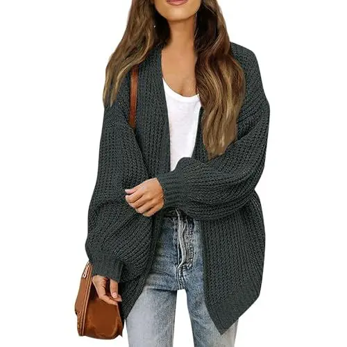 Produktbild: Generisch Wintermantel Damen Reduziert,Damen Strickjacke Bunt Fleecemantel Damen Damen Strickjacke Oversize,Grobstrick Cardigan Langarm,Bequeme Offene Strickjacke Für Und Winter （Grau，L）