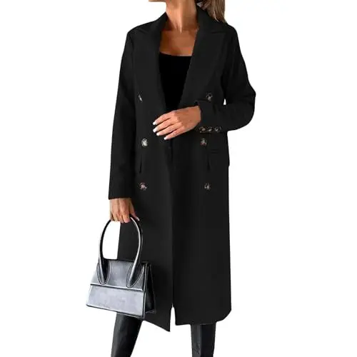 Produktbild: TTFDJG Mantel Damen Lang Damen Mantel Wolle Jacke Damen Lang Übergang Damenmäntel Trenchcoat Für Frauen Wolljacke Damen Mantel Elegant Taillierte Winterjacke Damen Women Winter Coat Schwarz 3XL