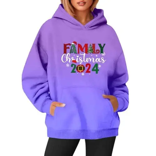 Produktbild: Generisch Wintermantel Damen Warm Weihnachts Oberteil Weihnachtsshirt Weihnachtsoutfit Weihnachtspullover Weihnachts Tshirt Damen Oversized Langarm Christmas Hoodie Sweatshirts FüR Damen(Purple,M)