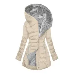 Produktbild: Generisch Wintermantel Damen Winterjacke Warme Gefüttert Steppjacke Lange Daunenjacke mit Kapuze Parka Langarm Winterparka Einfarbig Hoodie Jacke Baumwolle Mantel Angebote Beige S