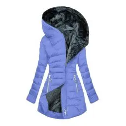 Produktbild: Generisch Wintermantel Damen Winterjacke Warme Gefüttert Steppjacke Lange Daunenjacke mit Kapuze Parka Langarm Winterparka Einfarbig Hoodie Jacke Baumwolle Mantel Blitzangebote Blau M