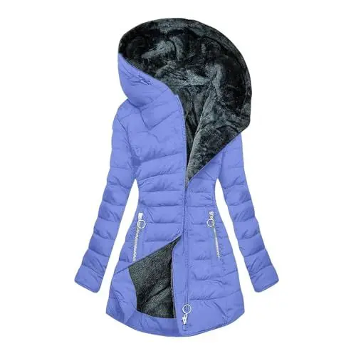 Produktbild: Generisch Wintermantel Damen Winterjacke Warme Gefüttert Steppjacke Lange Daunenjacke mit Kapuze Parka Langarm Winterparka Einfarbig Hoodie Jacke Baumwolle Mantel Blitzangebote Blau M
