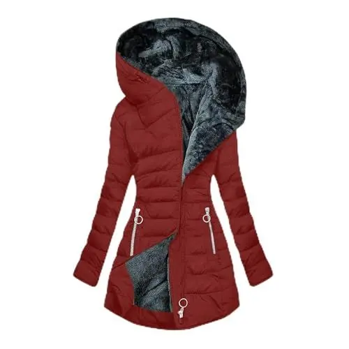 Produktbild: Generisch Wintermantel Damen Winterjacke Warme Gefüttert Steppjacke Lange Daunenjacke mit Kapuze Parka Langarm Winterparka Einfarbig Hoodie Jacke Baumwolle Mantel Blitzangebote Wein M