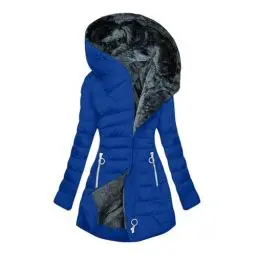Produktbild: Generisch Wintermantel Damen Winterjacke Warme Gefüttert Steppjacke Lange Daunenjacke mit Kapuze Parka Langarm Winterparka Einfarbig Hoodie Jacke Baumwolle Mantel Sale Damen Blau XXL