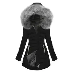 Produktbild: KOG Winterjacke Damen Jacken Warme Daunenjacken Baumwolle Wanderjacke Einfarbige Bekleidung Frauen Gutschein Basic Windbreaker Fashion Hoodie Fleecejacken Sale Angebote Schwarz 3XL