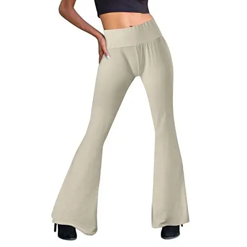 Produktbild: Generisch Wollhose Damen Elegant Anzug Hosen Damen Elegant Lässige Damenhose mit ausgestelltem Bein und hoher Taille Hose Business Damen Schwarz Business Damen Hosen (Khaki, M)