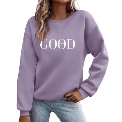 Produktbild: Generisch Womens Clothing ohne Kapuze Briefe Drucken Langarm Rundhals Herbst Winter Pulli Frauen Buchstaben Druck Locker Casual Oberteil Sport Streetwear Sweatshirts Tops Lila XL