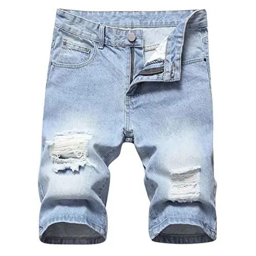 Produktbild: Generisch Zerrissene Denim Shorts für Herren dehnbar Gewaschene Jeans Badehose abgeschnitten Distressed Klassische Passform Biker Jeans halbe Löcher Cargo Arbeit Kurze Hose Größe M 5XL