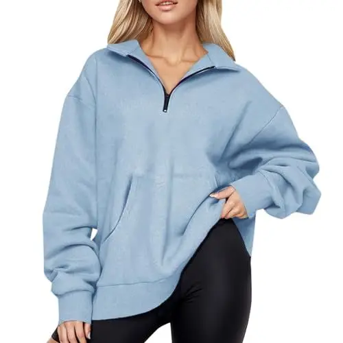 Produktbild: Generisch Zipper Hoodie Damen Sweatshirt für Frauen überdimensioniert Hälfte Zip Pullover Langarm Sweatshirt Viertel Zip Hoodie Pullover Teenager Mädchen Herbst Bluse Kleidung mit Taschen Sweatshirts