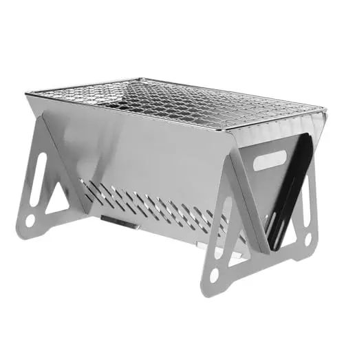 Produktbild: Generisch Zusammenklappbarer Grill Grillbürste Toaster Holzkohlegrill Herd Kochen Elektrischer Campingkocher Elektrogrill Holzkohle-tischgrill Tragbare Holzkohle Korb Rostfreier Stahl Silver