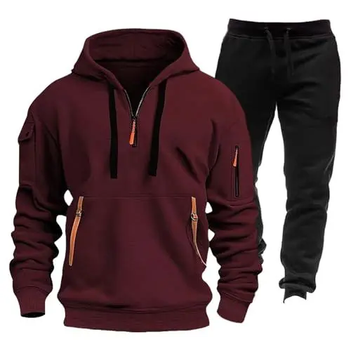 Produktbild: Generisch Zwei Sets Freizeitanzüge für Männer Jogging Set Herren Sport Jacke Hausanzug Kuschelig Trainings Jacken Hoodie Schwarz Business Jogger Rot L