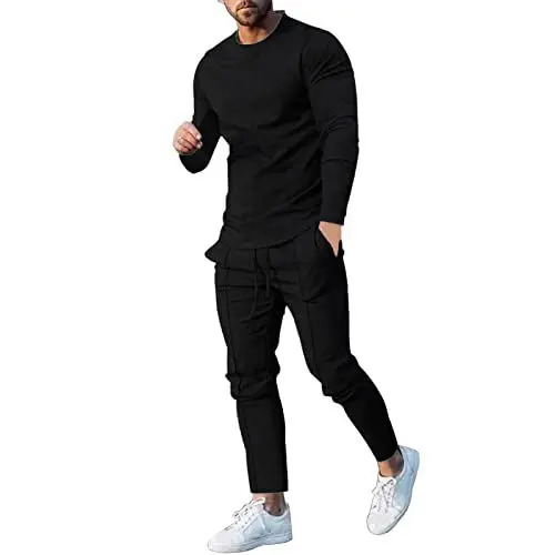 Produktbild: Generisch arbeitsanzug Herren schwarz zweiteiliges Set Sommer männer Baumwolle leinen Anzug Trainingsanzug 80er männer Tracksuit Sommer Hawaii Anzug Herren Jumpsuit Herrenanzug Slim fit