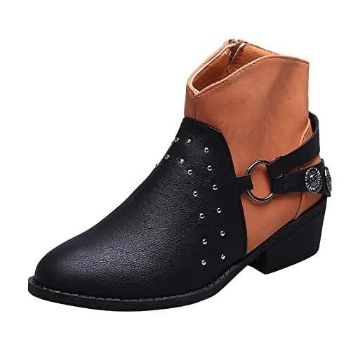 Produktbild: Generisch artikel unter 5 euroCowboystiefel Damen Einfarbige Mid Calf Cowboy Stiefel Damen Chelsea Mit Rutschfest Sohle Casual Spitze Zehe Klobiger Bl deals of the day