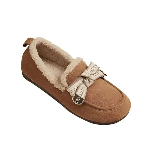 Produktbild: CUTeFiorino Outdoor Herren Women's Plus Velvet Casual Flat Slip On Thickened Outdoor Loafers Winter Hausschuhe Damen Gefüttert (Coffee, 35)