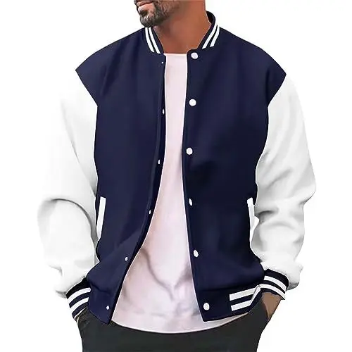 Produktbild: Generisch college jacke herren Sweatjacke Herren Jacke Winterjacke Mit Multi Taschen Winter Rundhals Softshelljacke Button Blouson Farbblock Warm Bomberjacke Bequem Fit Übergangsjacke