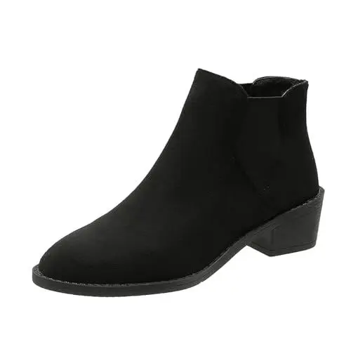Produktbild: Boots Damen Plateau Stiefel Weiter Schaft Damen, einfarbig, Kurze Stiefel, PU, lässig, Kurze Stiefel, hinterer Absatz, kurzer Absatz, mittlere Ankle Boots Damen Beige Reitstiefeletten (Black, 41)