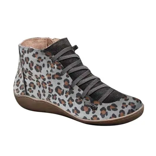 Produktbild: Generisch halloween decorations sale clearance Cowboystiefel Damen Retro Runde Zehe Kurzstiefel Übergangsstiefel Damen Flach Rutschfeste Laufsohle Casual Schnürstiefel gifts under 10 pounds
