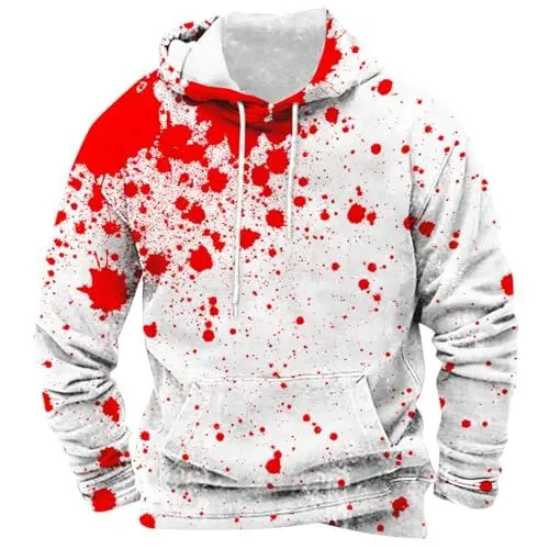 Produktbild: Generisch jacken Angebote, Halloween Hoodie Herren Kapuzenpullover Bloody Stained Bedrucktes Halloween Kostüm Horror Sweatshirt Blutspritzer Muster Oberteile, Black Friday Werkzeug