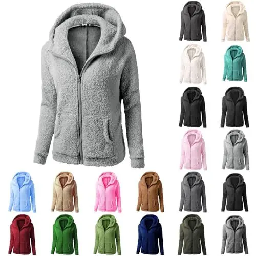 Produktbild: Generisch jacket Fleecejacke Winterjacke Warm Winter Teddyjacke Thermojacke Teddy Fleece Jacken Teddyfleece Jacke Fellmantel PlüSchjacke mit Taschen hausmantel damen