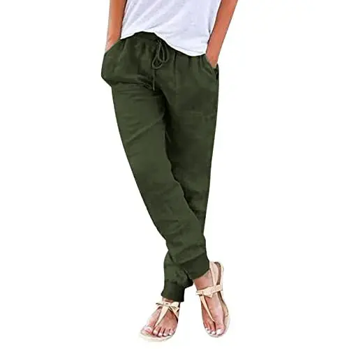 Produktbild: Generisch leichte, luftige Sommerhose leinen Weiss mit gürtel weiße Leinenhose Damen Blickdicht Capri Damen Sommerhose Weiss leichte Sommerhose Damen xs Leinenhose Damen Sommer 7/8 weites
