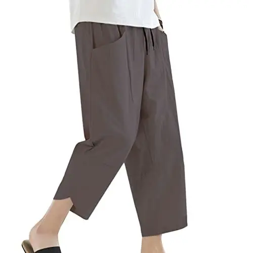 Produktbild: Generisch leinen Sommerhose Herren 3/4 yogahose Herren 3/4 Capri beige Leinenhose Herren Sommer leicht weiße Leinenhose männer Herren 3/4 Hose Sommer Stretch Radhose Herren lang Sommer