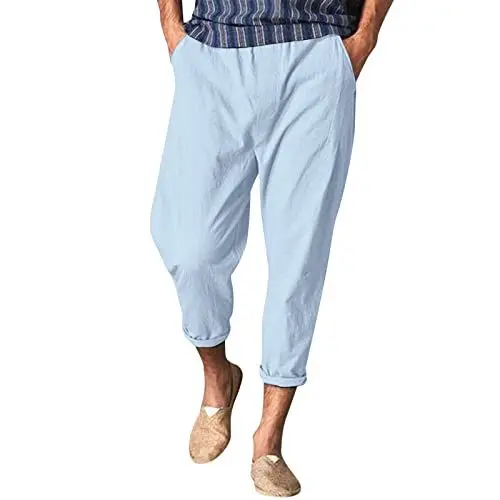 Produktbild: Generisch männer weiße Leinenhose yogahose Herren 3/4 Capri beige Kurze Hosen Herren Sommer yogahose Herren eng kurz Kurze Hosen Freizeit Herren Sommer Weisse Hosen Herren Yoga