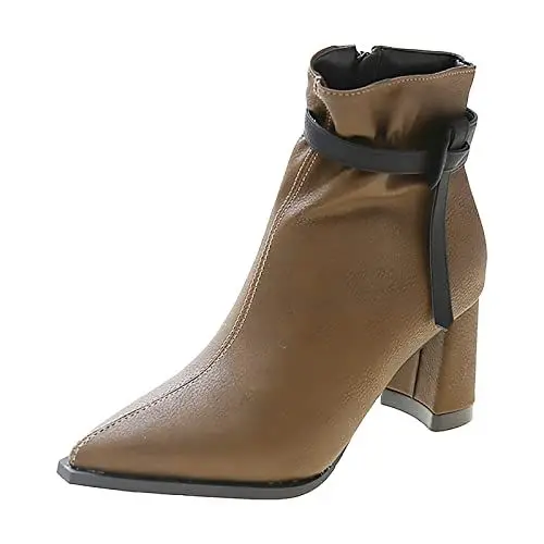 Produktbild: Generisch on schuhe damen sale Stiefel Damen Schwarz Damen Flach Rutschfeste Laufsohle Elegant Klobiger Blockabsatz Spitze Zehe Lan black week angebote barfußschuhe damen sale