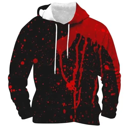 Produktbild: Generisch sonderangebote, Halloween Hoodie Herren Kapuzenpullover Bloody Stained Bedrucktes Halloween Kostüm Horror Sweatshirt Blutspritzer Muster Oberteile, Black Friday 2024 ab wann