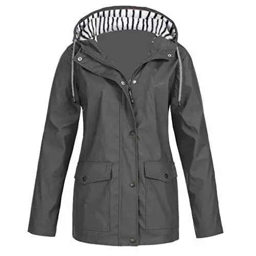 Produktbild: Generisch sonderangebote, Regenjacke Damen Wasserdicht Atmungsaktiv Winddichter Regenmantel Fahrrad Kapuze Leichte Windbreaker Windjacke Wandern Trenchcoat, black friday 2024 ab wann
