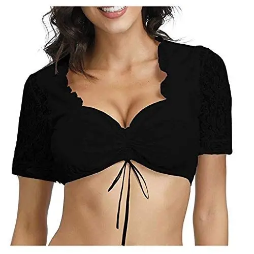 Produktbild: Generisch sonderangebote schnäppchen, Dirndl schwarz, Dirndl Bluse Damen Spitze Dirndlbluse Weiß V Ausschnitt Trachtenbluse Elegante Kordelzug Dirndlblusen Oktoberfest Kurzarm, Black Friday Werkzeug