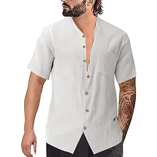 Produktbild: Generisch urlaubshemd Herren mit Stehkragen grüne Hemden männer funktionshemd Herren 4XL Kurzarmhemd Herren weiß 3XL arbeitstshirts Herren orange sommerhemd Herren leicht und luftig
