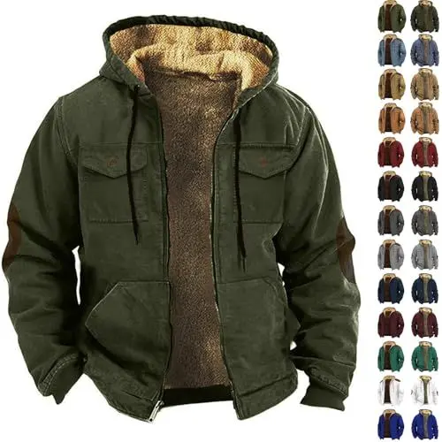 Produktbild: Generisch jacken herren Fleecejacke Herren Jacke Kapuzenjacke Blouson Einfarbiger Fleece Winterjacke ReißVerschluss Winter Warm Rundhals übergangsjacke Bequem Fit Trainingsjacke kochjacke kurzarm