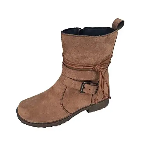 Produktbild: Generisch warehouse deal Reitstiefel Damen Einfarbige Mid Calf Cowboy Stiefel Damen Flach Rutschfeste Laufsohle Elegant Klobi 3 euro artikel retourenkauf angebote