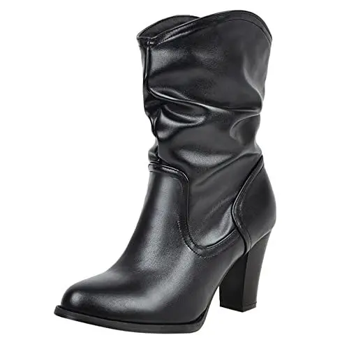 Produktbild: Generisch warehouse deal retourenwareCowboystiefel Damen Elegant klobiger Blockabsatz Spitze Zehe Langschaft Stiefel Damen Damen Chelsea Mit Rutschfest Sohle on schuhe damen sale