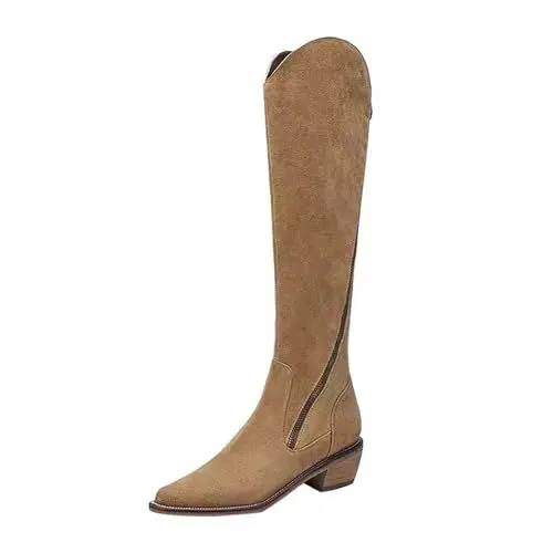 Produktbild: Generisch warehouse deals angebote rückläuferStiefel Damen Einfarbige Mid Calf Cowboy Stiefel Damen Flach Rutschfeste Laufsohle Elegant Klobiger Blockabsatz Spitze Z 5 euro artikel