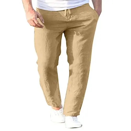 Produktbild: Generisch weiße Leinenhose Herren Jeans Shorts Herren Sommer Leinenhose männer lang elegant Yoga-Hosen für Herren breiter Bund Organic Cotton Yoga Pants Herren Herren 3/4 Hose Sommer Jeans