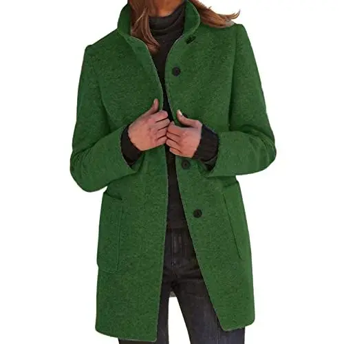 Produktbild: Generisch wintermantel damen Wollmantel Winter Warm Wintermantel Mittellanger Elegantes Mantel Winddichter Übergangsmantel Einfarbig Damenmantel mit Kragen und Knöpfen steppjacke damen