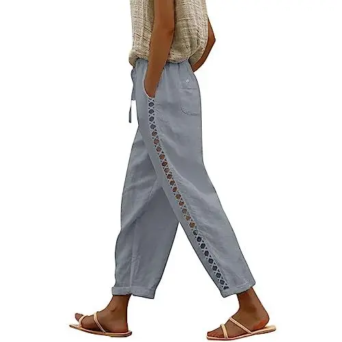 Produktbild: Generisch yogahose Damen 3/4 weit Damen Sommerhose lang Damen yogahose Sommerhose Damen 3/4 große größen Hosenanzug Damen, musselin Set leinen Leinenhose Damen yogahose Capri