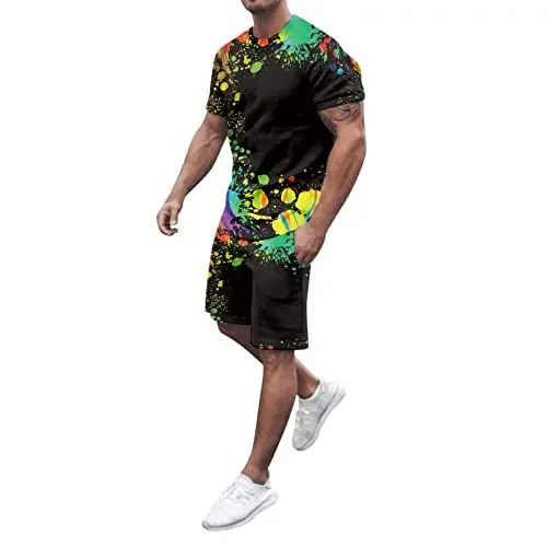 Produktbild: Generisch zweiteiliges Outfit männer arbeitsanzug Herren 2 teilig Tracksuit Herren Set Jogginganzug Herren Baumwolle ohne Kapuze Anzug pink Sport Set männer
